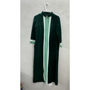 Sears Womens Robe Sleepwear Size 10 Green Velour Long Sleeve Maxi Zip Up Vintage